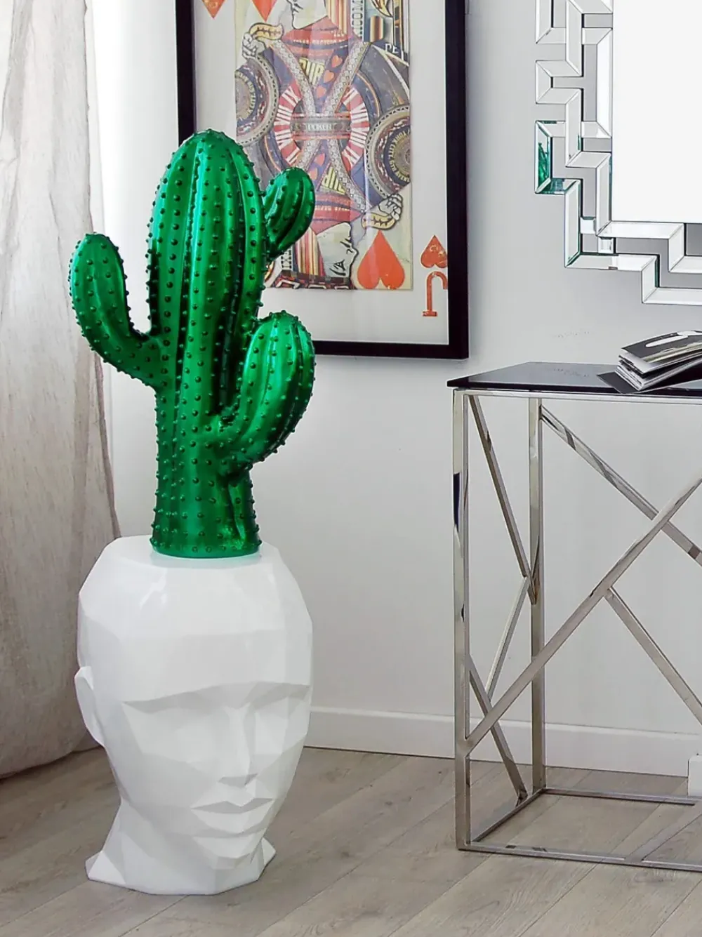 Low Poly|Contemporary^Statues & Sculptures Polygon Female Head 55cm White Side Table Sculpture