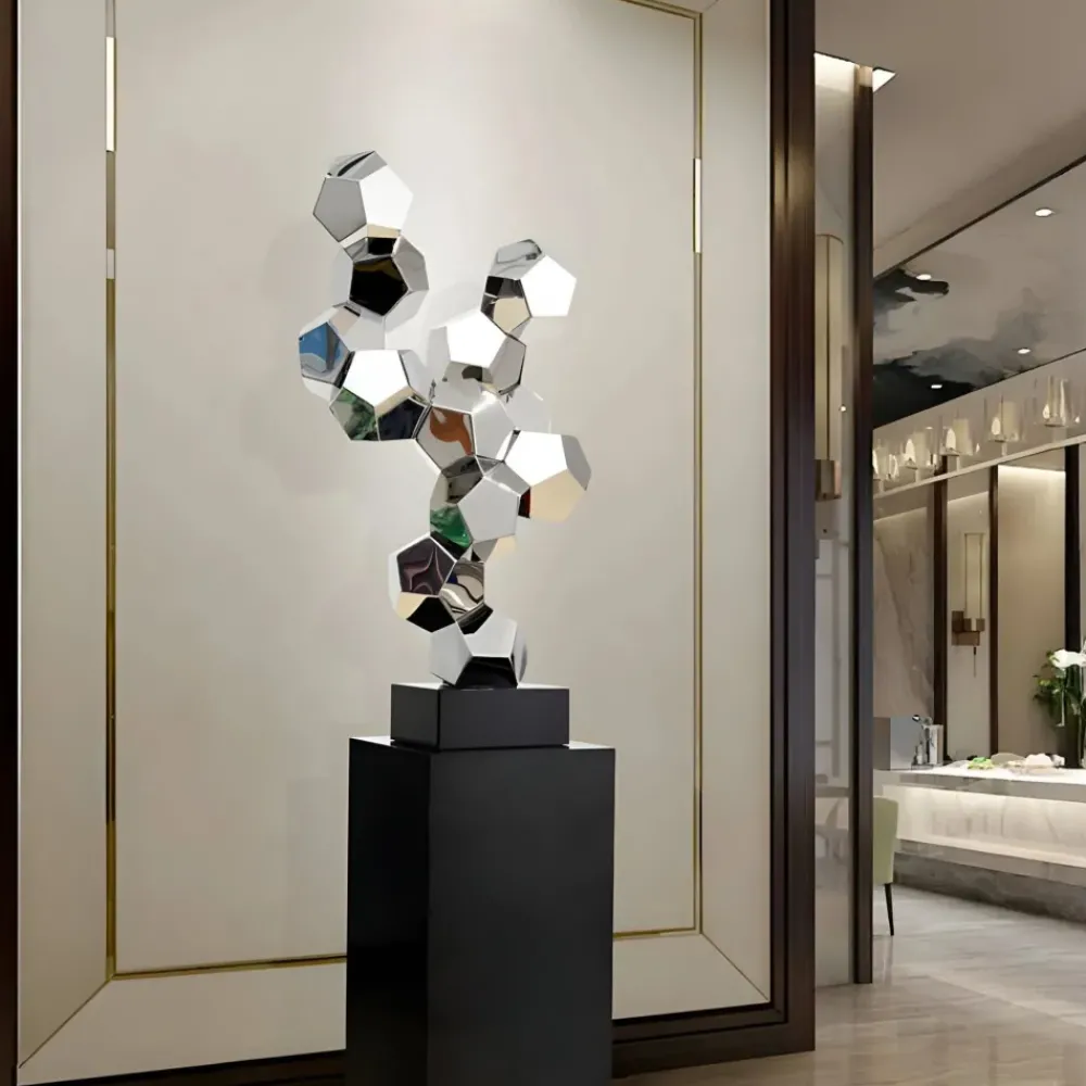 Floor Standing|Low Poly^Statues & Sculptures Polygon Fusion 104cm Silver Metal Indoor Sculpture