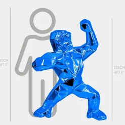 Floor Standing|Animals^Statues & Sculptures Polygon Gorilla 135cm Blue Resin Indoor Sculpture