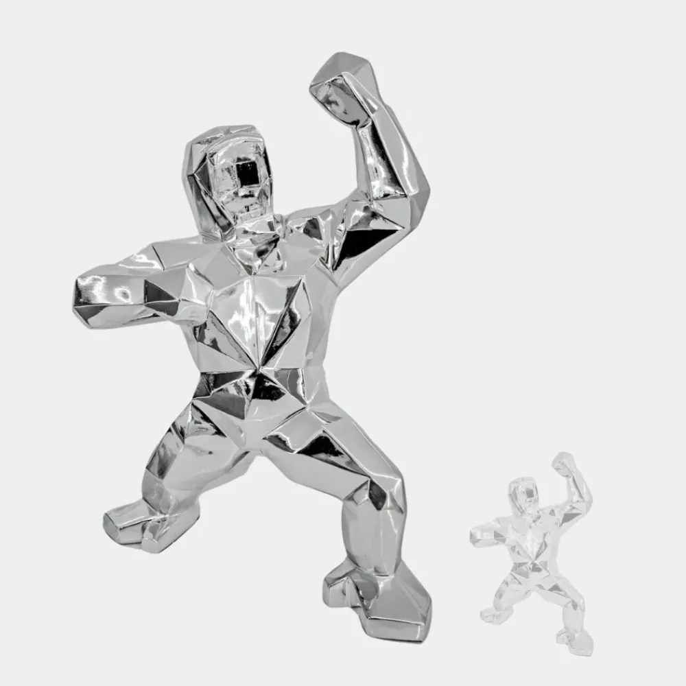 Floor Standing|Animals^Statues & Sculptures Polygon Gorilla 135cm Chrome Resin Indoor Sculpture