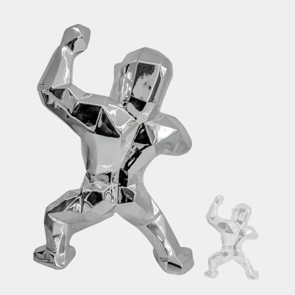 Floor Standing|Animals^Statues & Sculptures Polygon Gorilla 135cm Chrome Resin Indoor Sculpture