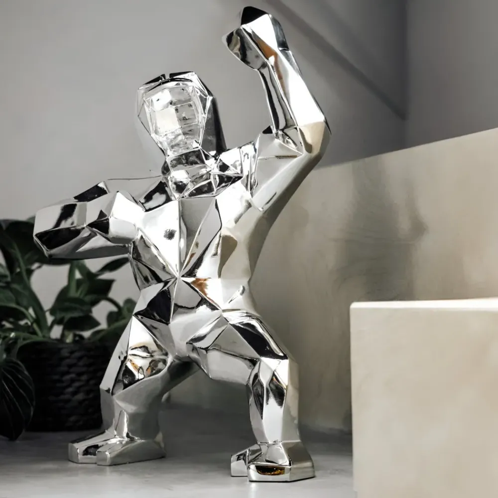 Table Top|Floor Standing^Statues & Sculptures Polygon Gorilla 50cm Chrome Resin Indoor Sculpture