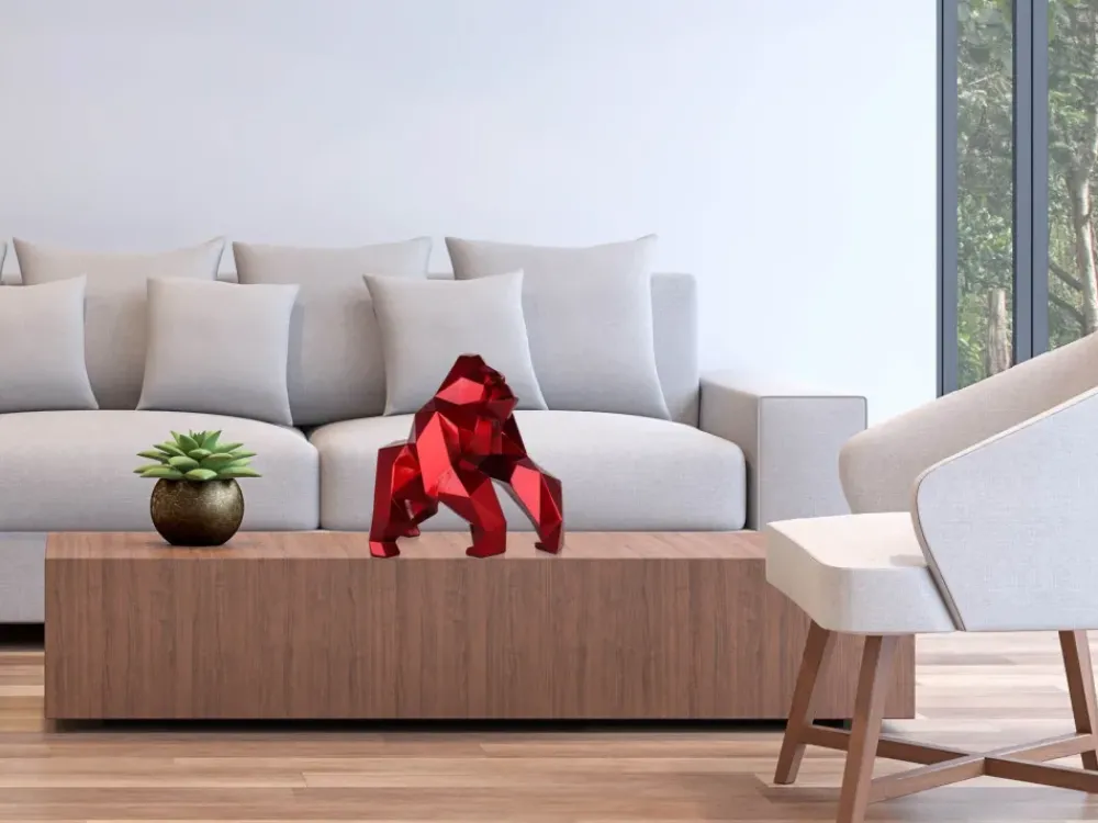 Table Top|Low Poly^Statues & Sculptures Polygon Gorilla 44cm Red Resin Indoor Sculpture
