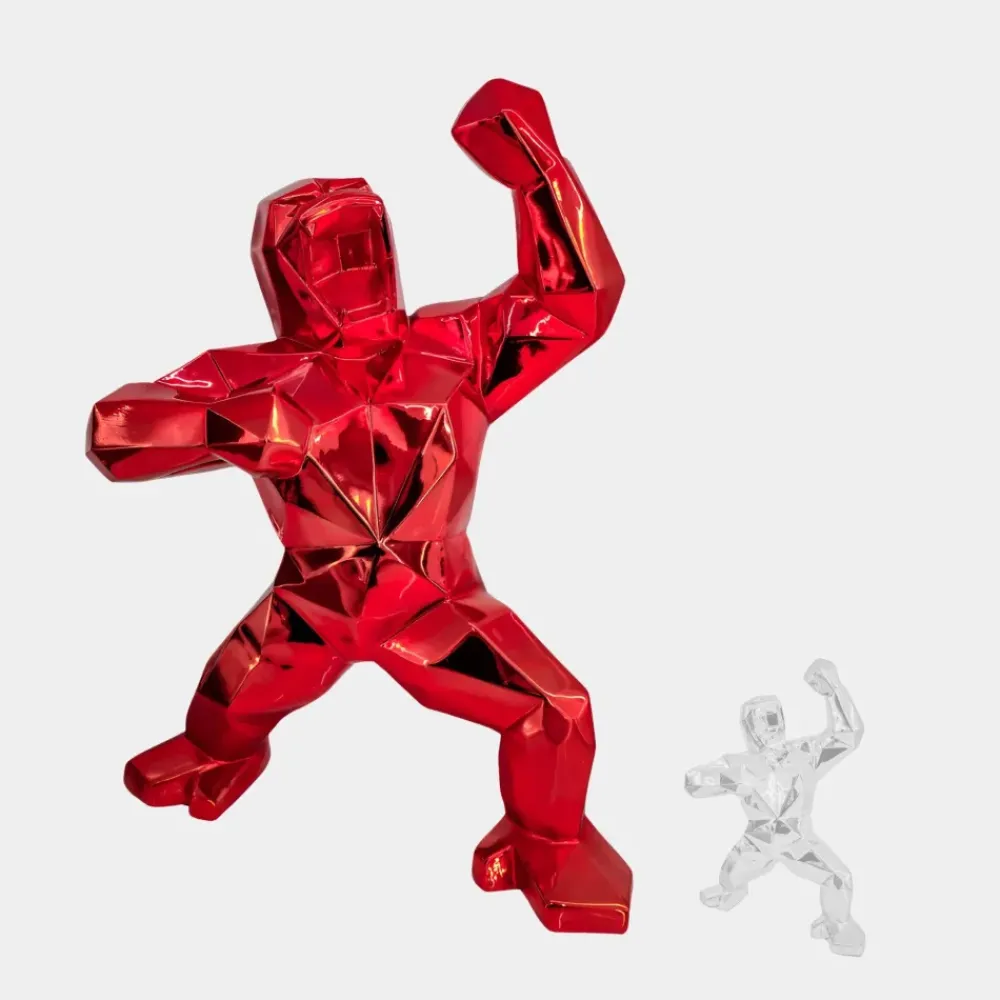 Floor Standing|Animals^Statues & Sculptures Polygon Gorilla 135cm Red Resin Indoor Sculpture