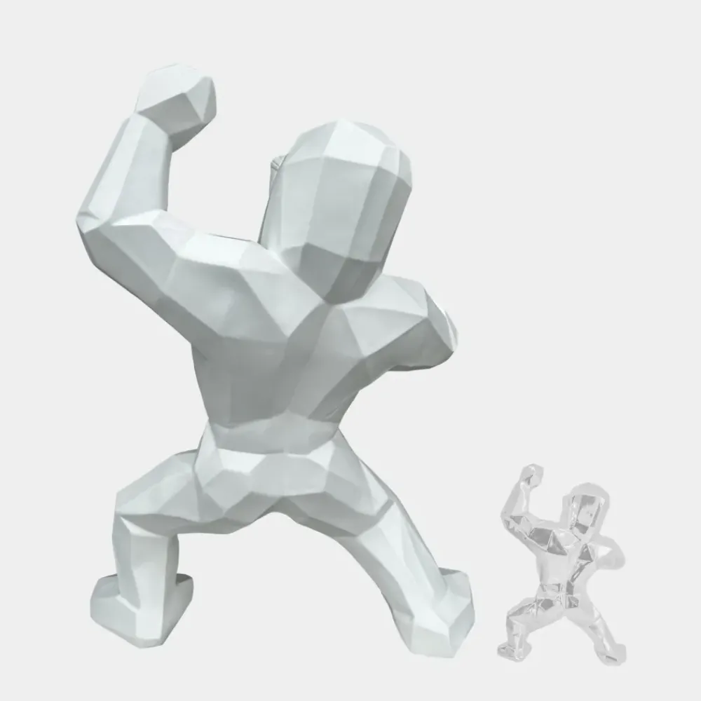 Floor Standing|Animals^Statues & Sculptures Polygon Gorilla 135cm White Resin Indoor Sculpture