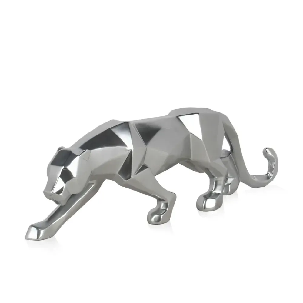 Table Top|Floor Standing^Statues & Sculptures Polygon Panther 14cm Silver Resin Indoor Sculpture