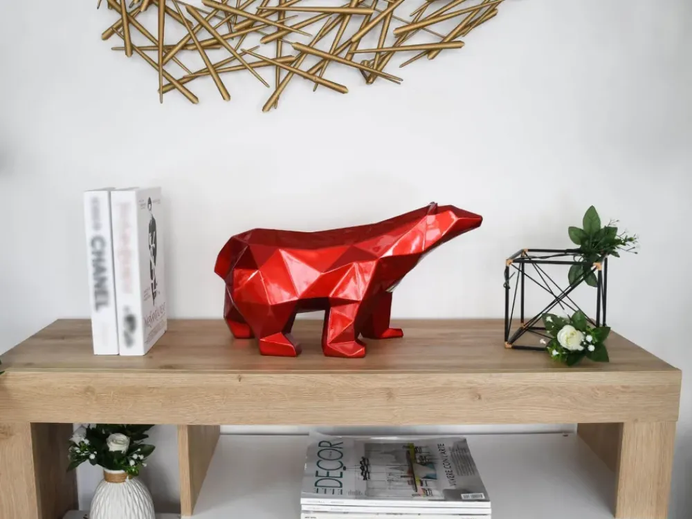 Table Top|Low Poly^Statues & Sculptures Polygon Polar Bear 25cm Red Resin Indoor Sculpture