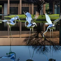 Wildlife|Cranes^Statues & Sculptures Pure Crane 124cm Silver Metal Garden Sculpture