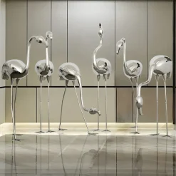 Wildlife|Contemporary^Statues & Sculptures Pure Flamingo 147cm Silver Metal Garden Sculpture