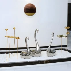 Table Top|Floor Standing^Statues & Sculptures Pure Swan 80cm Silver Metal Indoor Sculpture