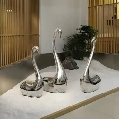 Table Top|Floor Standing^Statues & Sculptures Pure Swan 80cm Silver Metal Indoor Sculpture