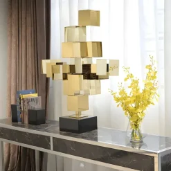 Table Top|Floor Standing^Statues & Sculptures Quantum Cubes 88cm Gold Metal Indoor Sculpture