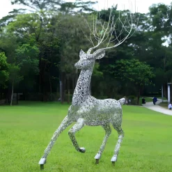 Wildlife|Stags & Deers^Statues & Sculptures Quantum Stag 205cm Silver Metal Garden Sculpture