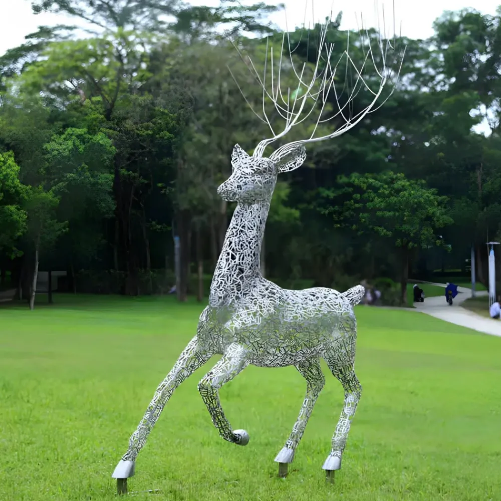 Wildlife|Stags & Deers^Statues & Sculptures Quantum Stag 205cm Silver Metal Garden Sculpture