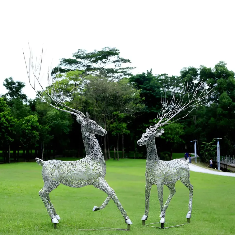 Wildlife|Stags & Deers^Statues & Sculptures Quantum Stag 205cm Silver Metal Garden Sculpture