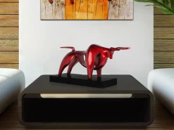 Table Top|Animals^Statues & Sculptures Raging Bull 35cm Red Resin Indoor Sculpture