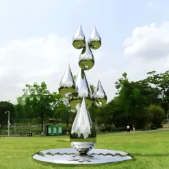 Giant|Floor Standing^Statues & Sculptures Raindrop Ripples 180cm Silver Metal Garden Sculpture