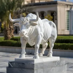 Farm|Modern^Statues & Sculptures Regal Bull 120cm White Marble Garden Statue v3