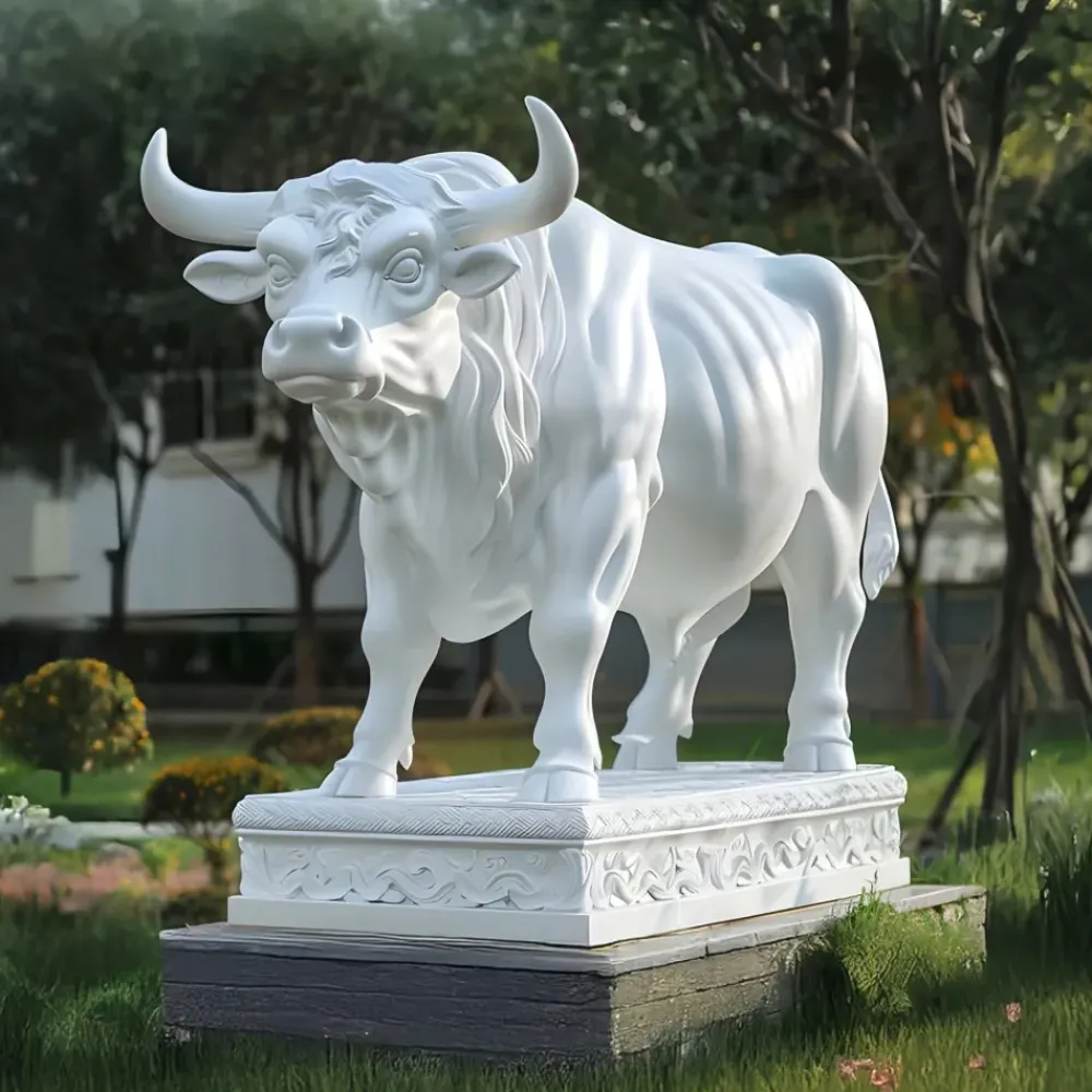 Farm|Modern^Statues & Sculptures Regal Bull 120cm White Marble Garden Statue v1