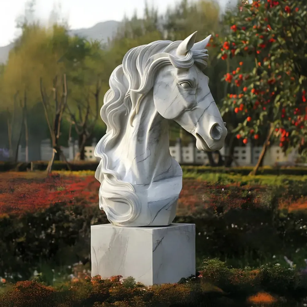 Horses|Modern^Statues & Sculptures Regal Horse Head 120cm White Marble Garden Statue