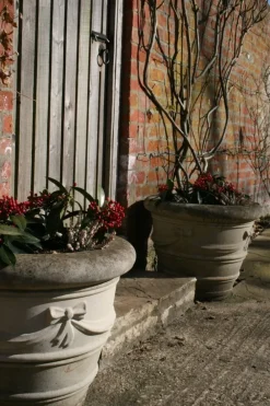 Large|Round^Statues & Sculptures Ribbon Vase 12" Stone Garden Planter