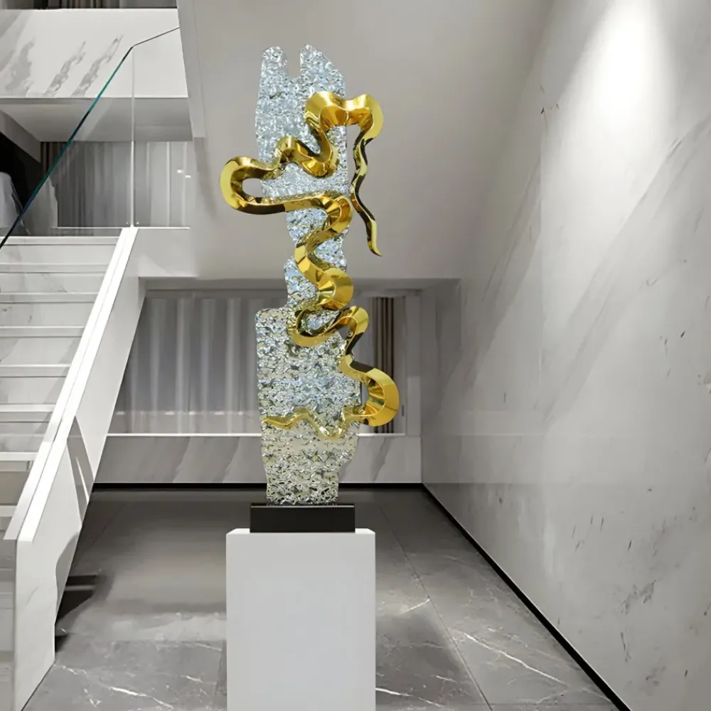 Floor Standing|Abstract^Statues & Sculptures Sonic Pulse 120cm Silver Metal Garden Sculpture