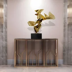Table Top|Abstract^Statues & Sculptures Spacial Drift 59cm Gold Metal Indoor Sculpture