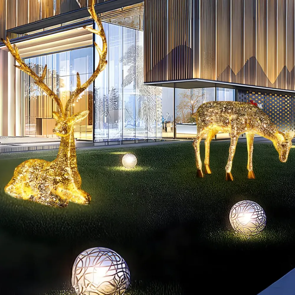 Wildlife|Stags & Deers^Statues & Sculptures Starlight Stag 90cm LED Gold Metal Garden Sculpture