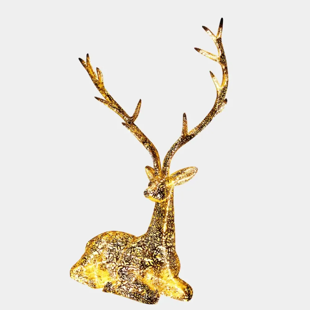 Wildlife|Stags & Deers^Statues & Sculptures Starlight Stag 125cm LED Gold Metal Garden Sculpture