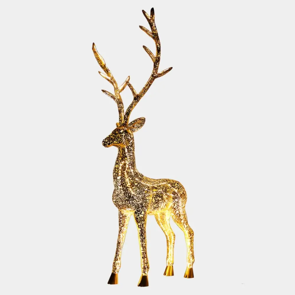 Wildlife|Stags & Deers^Statues & Sculptures Starlight Stag 212cm LED Gold Metal Garden Sculpture