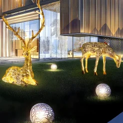 Wildlife|Stags & Deers^Statues & Sculptures Starlight Stag 212cm LED Gold Metal Garden Sculpture
