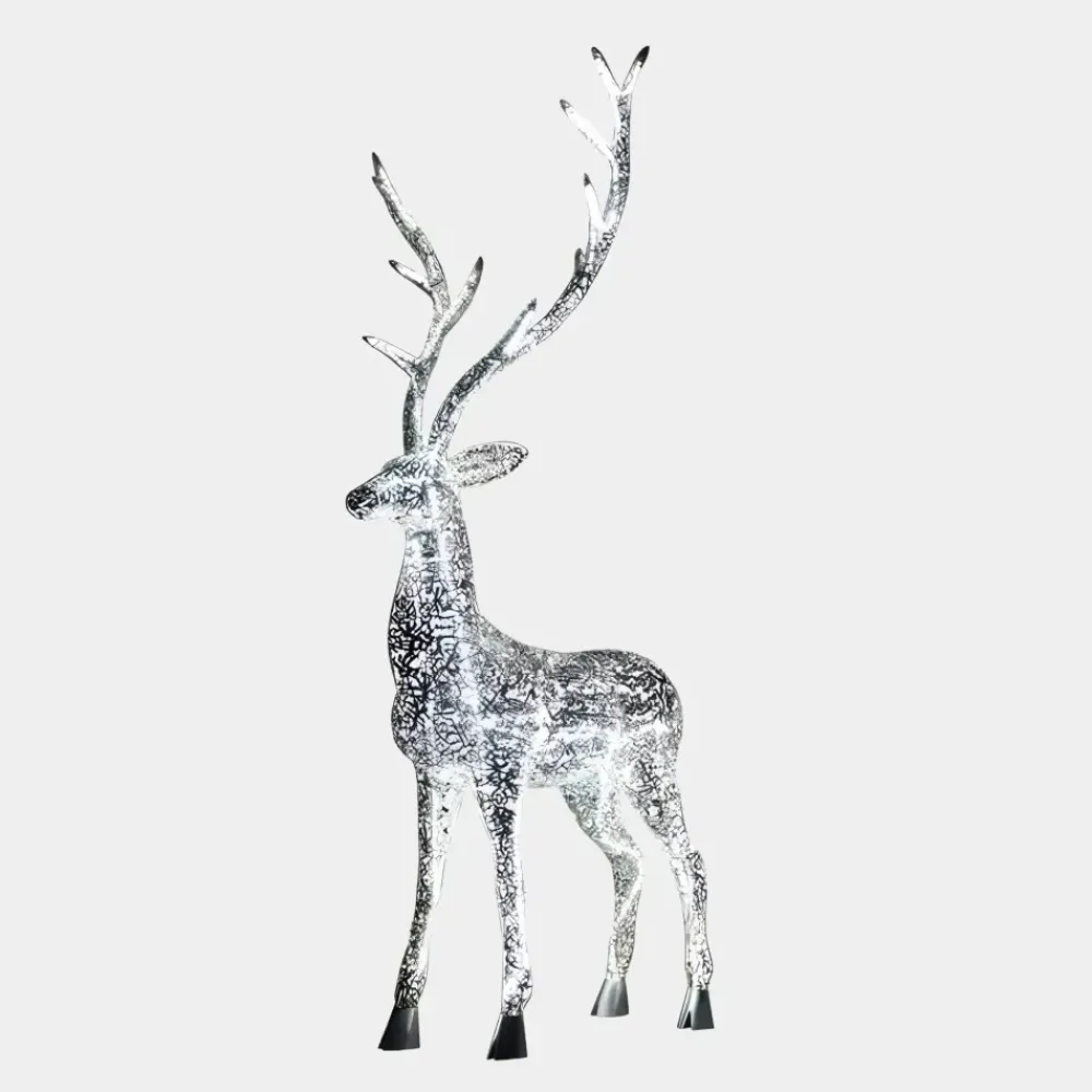 Wildlife|Stags & Deers^Statues & Sculptures Starlight Stag 212cm LED Silver Metal Garden Sculpture