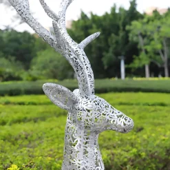 Wildlife|Stags & Deers^Statues & Sculptures Starlight Stag 212cm LED Silver Metal Garden Sculpture