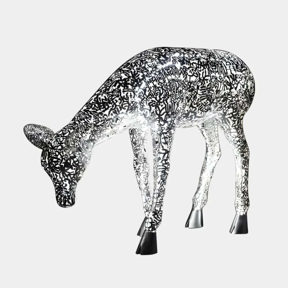 Wildlife|Stags & Deers^Statues & Sculptures Starlight Stag 90cm LED Silver Metal Garden Sculpture
