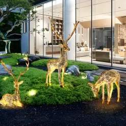 Wildlife|Stags & Deers^Statues & Sculptures Starlight Stag 90cm LED Silver Metal Garden Sculpture