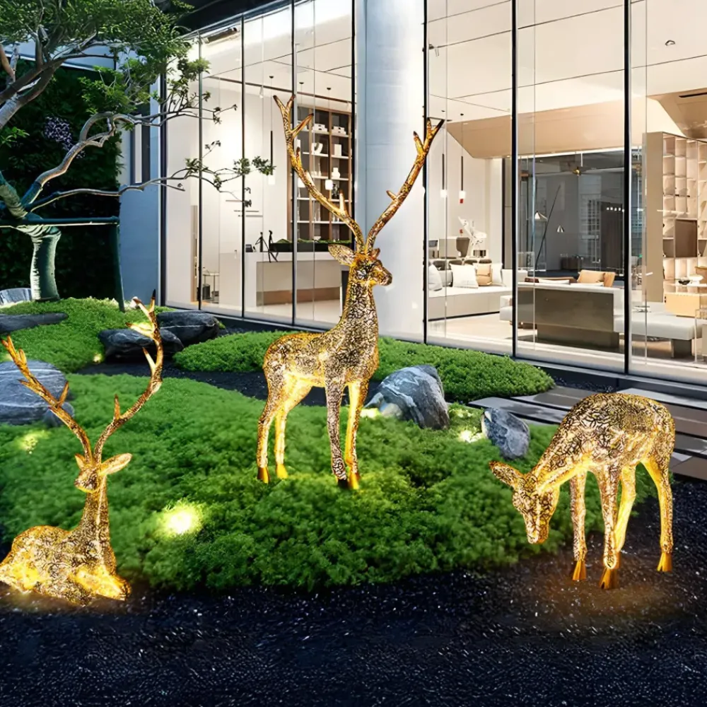 Wildlife|Stags & Deers^Statues & Sculptures Starlight Stag 90cm LED Silver Metal Garden Sculpture