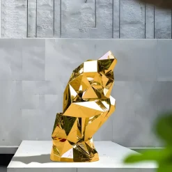 Floor Standing|Low Poly^Statues & Sculptures The Thinker 130cm Gold Geometric Metal Garden Sculpture