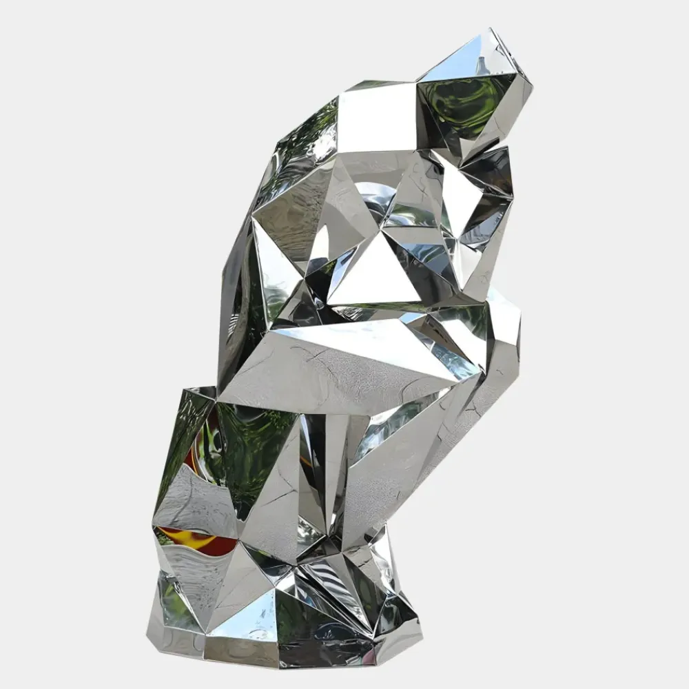 Floor Standing|Low Poly^Statues & Sculptures The Thinker 130cm Silver Geometric Metal Garden Sculpture