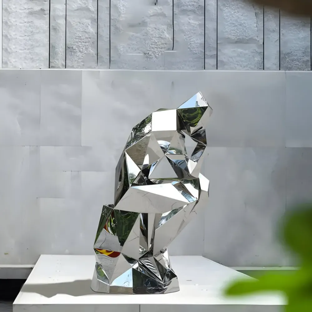 Floor Standing|Low Poly^Statues & Sculptures The Thinker 130cm Silver Geometric Metal Garden Sculpture
