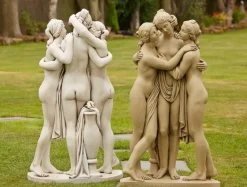 Greek^Statues & Sculptures Three Graces Bathstone Stone Garden Statue