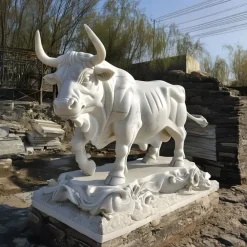 Farm|Modern^Statues & Sculptures Titan Bull 150cm White Marble Garden Statue v1