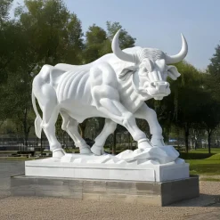 Farm|Modern^Statues & Sculptures Titan Bull 150cm White Marble Garden Statue v2