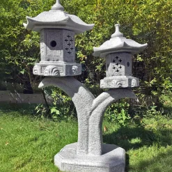 Pagodas^Statues & Sculptures Twin Cantilever Japanese Pagoda Lantern Granite Garden Ornament