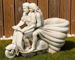 Large^Statues & Sculptures Vespa Lambretta Scooter Stone Garden Planter Ornament