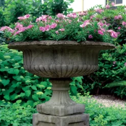 Large|Round^Statues & Sculptures Victorian Grand Stone Garden Planter on Pedestal