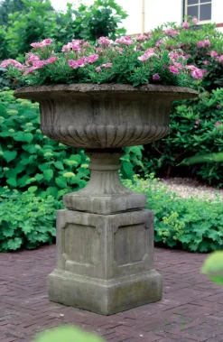 Large|Round^Statues & Sculptures Victorian Grand Stone Garden Planter on Pedestal