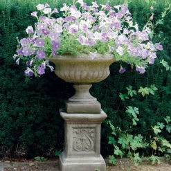 Large|Round^Statues & Sculptures Victorian Medium Stone Garden Planter on Pedestal