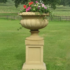 Large|Round^Statues & Sculptures Victorian Tazza Stone Garden Planter on Pedestal