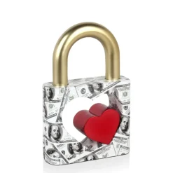 Table Top|Contemporary^Statues & Sculptures Wealth Padlock 28cm Gold Resin Indoor Sculpture