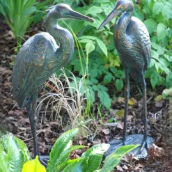 Cranes^Statues & Sculptures Wild Cranes Aged Bronze Garden Ornaments